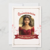 Quinceañera Magenta Elegante Prinses Uitnodiging (Achterkant)