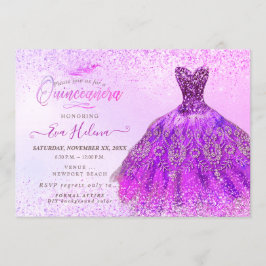 Quinceañera, Magenta Glitters Jurk Kaart