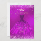 Quinceanera Magenta Gold Confetti+Princess Kaart (Voorkant)