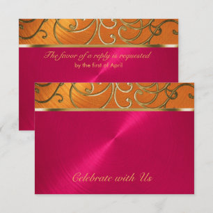 Quinceanera Magenta Pink Oranje Gold Filigree Kaart