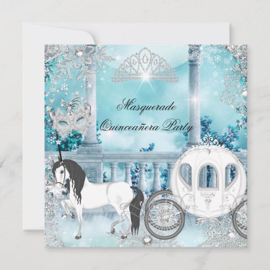 Quinceanera Magical Princess Blue Horse Carriage Kaart (Voorkant)