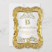 Quinceanera Magical Tiara Gold White Invite Kaart (Voorkant)