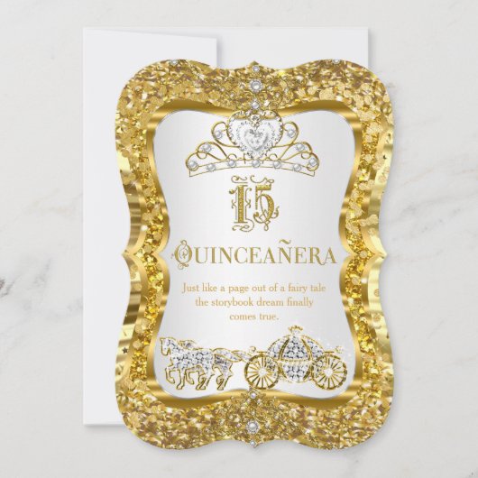 Quinceanera Magical Tiara Gold White Invite Kaart (Voorkant)