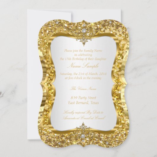 Quinceanera Magical Tiara Gold White Invite Kaart (Achterkant)