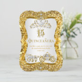 Quinceanera Magical Tiara Gold White Invite Kaart (Staand voorkant)