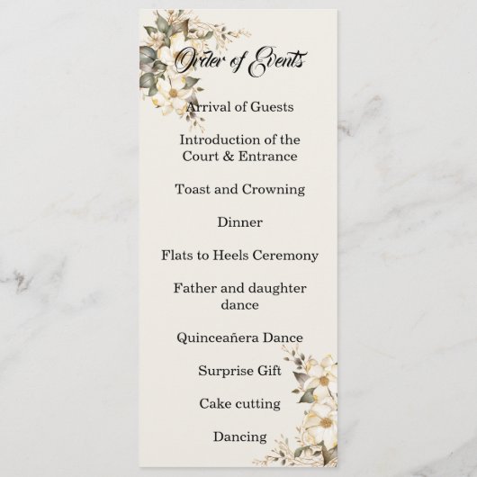 Quinceanera Magnolia double side program card Programmakaart (Achterkant)