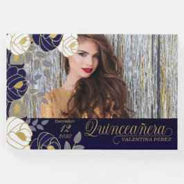 Quinceanera Marine Blauw Bloemen Botanisch Gastenboek