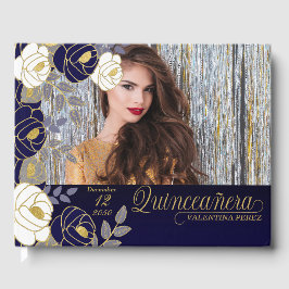 Quinceanera Marine Blauw Bloemen Botanisch Gastenboek