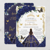 Quinceañera Marine Blauw Bloemen Goud Prinses Kaart (Voorkant / Achterkant)