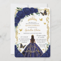 Quinceañera Marine Blauw Bloemen Goud Prinses