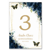Quinceañera Marine Blauw Bloemen Gouden Vlinders Kaart (Voorkant)