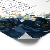 Quinceañera Marine Blauw Bloemen Gouden Zitkaart Poster (Hoek)