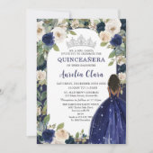 Quinceañera Marine Blauw Bloemen Prinses Verjaarda Kaart (Voorkant)