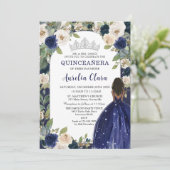 Quinceañera Marine Blauw Bloemen Prinses Verjaarda Kaart (Staand voorkant)