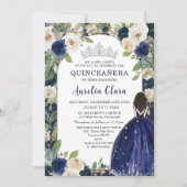 Quinceañera Marine Blauw Bloemen Prinses Verjaarda Kaart (Voorkant)
