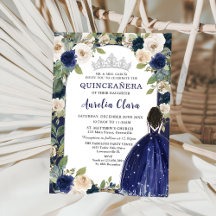 Quinceañera Marine Blauw Bloemen Prinses Verjaarda