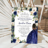 Quinceañera Marine Blauw Bloemen Prinses Verjaarda Kaart