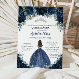Quinceañera Marine Blauw Bloemen Zilver Prinses Kr Kaart