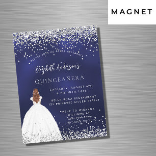 Quinceanera marine blauw glitter jurk luxe magnetische uitnodiging