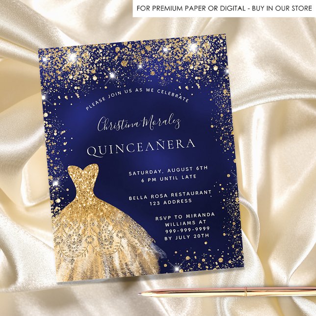 Quinceanera marine blauw goud jurk uitnodiging (Creator heeft geüpload)