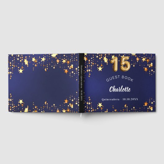 Quinceanera marine blauw goud sterren gastenboek (Volledig)