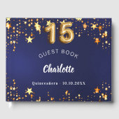 Quinceanera marine blauw goud sterren gastenboek (Voorkant)