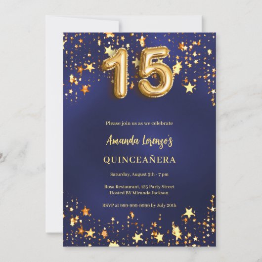 Quinceanera marine blauw goud sterren kaart (Voorkant)