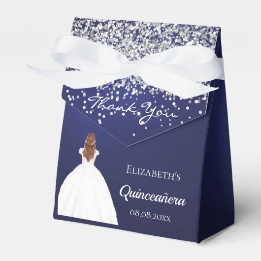 Quinceanera marine blauw wit jurk party bedankdoosjes (Voorkant Zijde)