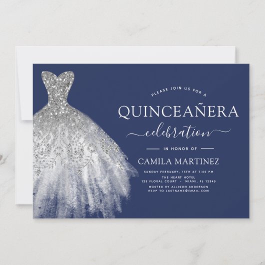 Quinceanera Marine Blauw Zilver Glitter Sparkle Kaart (Voorkant)