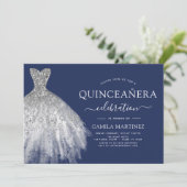 Quinceanera Marine Blauw Zilver Glitter Sparkle Kaart (Staand voorkant)