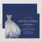 Quinceanera Marine Blauw Zilver Glitter Sparkle Kaart (Voorkant / Achterkant)