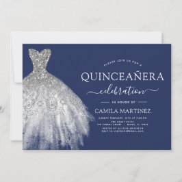 Quinceanera Marine Blauw Zilver Glitter Sparkle Kaart