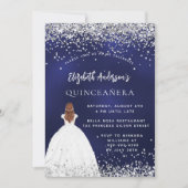Quinceanera marine blauw zilver jurk luxe kaart (Voorkant)