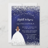 Quinceanera marine blauwe glitter jurk kaart (Voorkant)