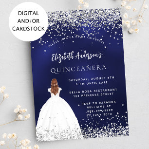 Quinceanera marine blauwe glitter jurk kaart
