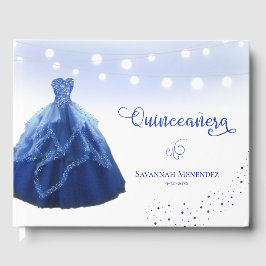 Quinceanera Marine Blauwe Gown String Lights Foto Gastenboek