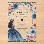 Quinceañera Marine Blauwe Perzik Zilveren Jurk Blo Acryl Uitnodigingen (Voorkant)