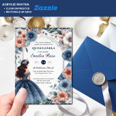 Quinceañera Marine Blauwe Perzik Zilveren Jurk Blo Acryl Uitnodigingen