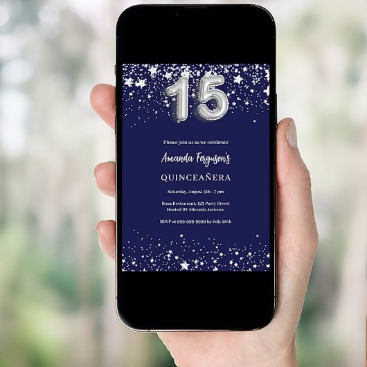 Quinceanera marine blauwe zilveren sterren luxe kaart