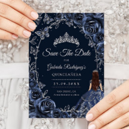 Quinceanera Marine Zilver Vlinders Rozen Save The Date