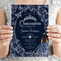 Quinceanera Marine Zilveren Vlinders Rozen