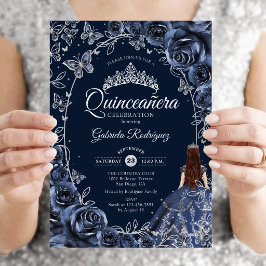 Quinceanera Marine Zilveren Vlinders Rozen Kaart