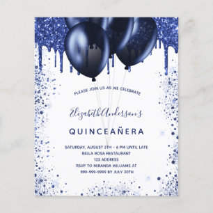 Quinceanera marineblau witte budget uitnodiging flyer
