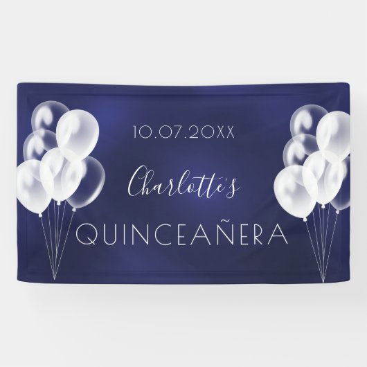 Quinceanera marineblauw-ballonvaarder spandoek (Horizontaal)