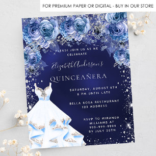 Quinceanera marineblauw budgetuitnodiging flyer