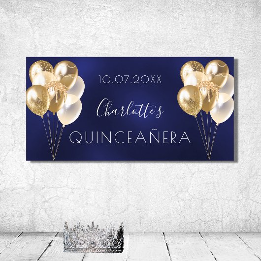Quinceanera marineblauw goudballon perfect poster
