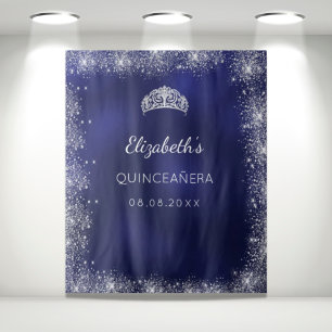 Quinceanera marineblauw zilver glinsterstof wandkleed