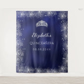 Quinceanera marineblauw zilver glittersuiker wandkleed (Voorkant)