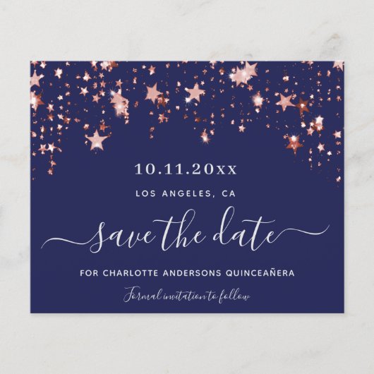 Quinceanera marineblauwe roos budget Save the Date Flyer (Voorkant)