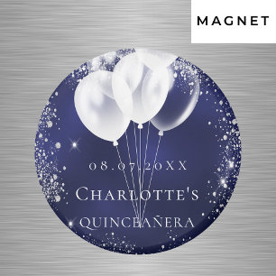 Quinceanera marineblauwe zilveren ballon Bewaar de Magneet